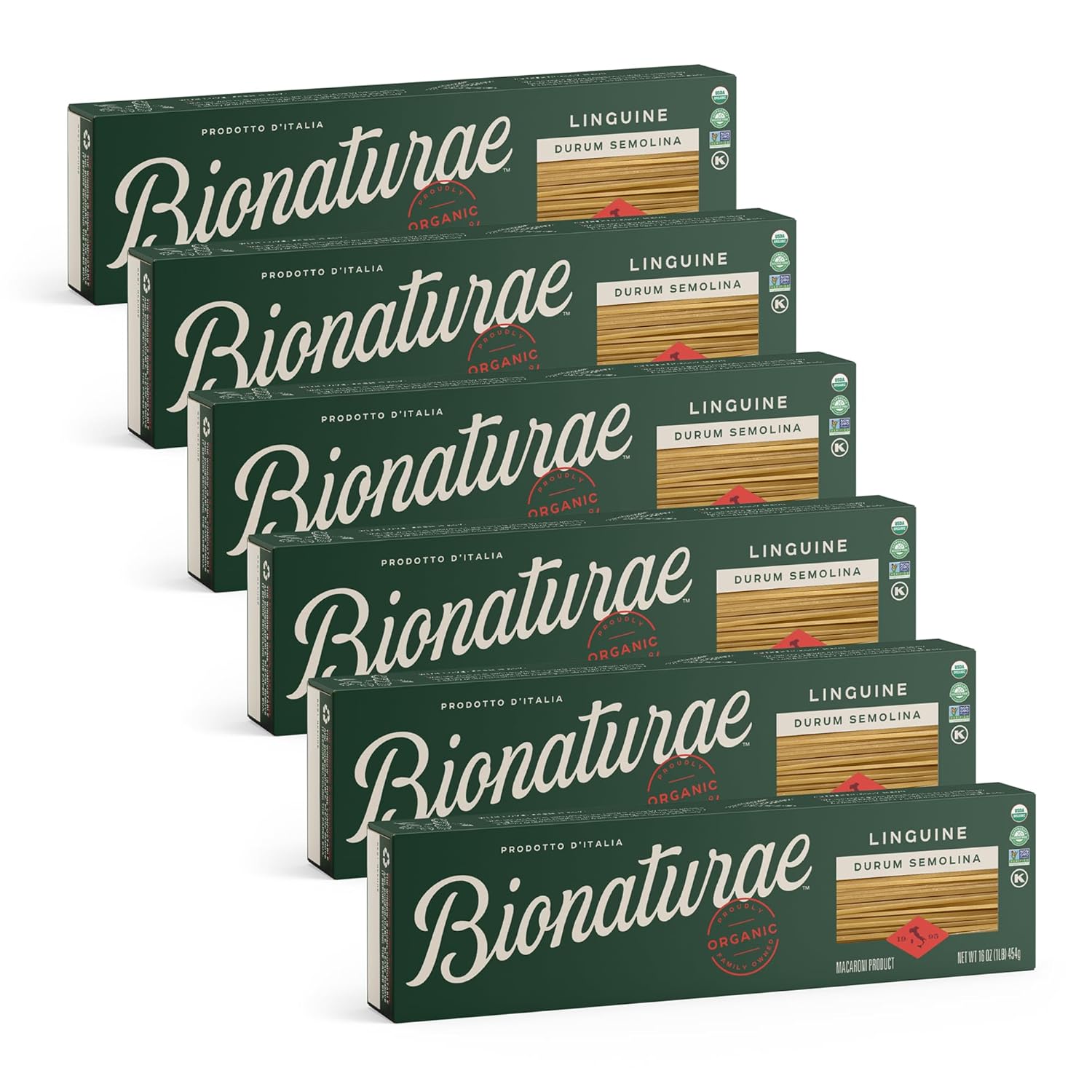 Bionaturae Linguine Pasta Noodles - Durum Semolina Pasta, Kosher, High Protein, Non-GMO, USDA Certified, Durum Semolina Linguine, Linguine Pasta Organic, Crafted in Italy - 16 Oz, 6 Pack