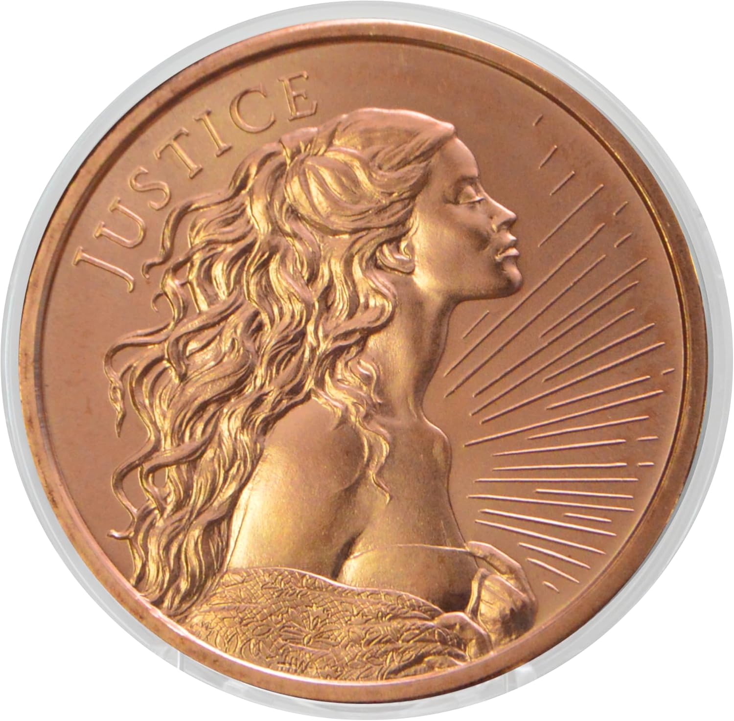 Lady Justice 1 oz .999 Pure Copper Round Bullion Round in Capsule - COA by Heavenly Metals