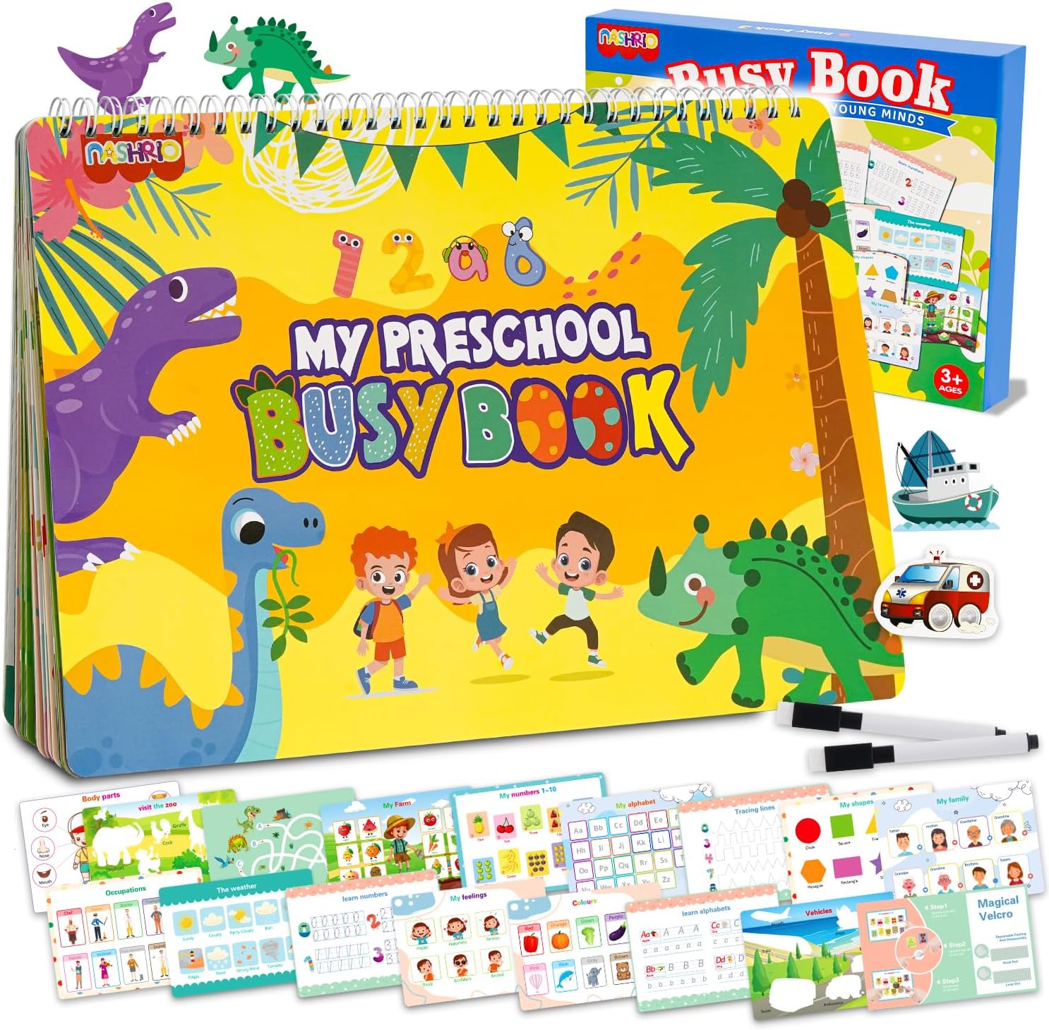 NASHRIO Montessori 24 Themes Busy Book for Toddlers 3-5, Engaging Preschool Learning Activities for Home School Travel – Educational Toy for 3-6 Year Old Boys & Girls