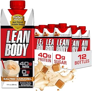 Lean Body Ready-to-Drink Salted Caramel Protein Shake, 40g Protein, Whey Blend, 0 Sugar, Gluten Free, 22 Vitamins & Minerals, 17 Fl Oz (Pack of 12)