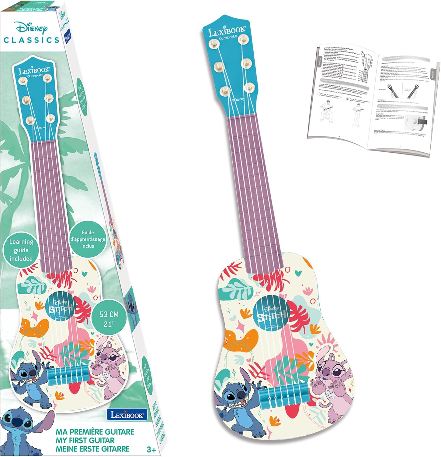 Lexibook, Disney Stitch, My First Guitar for Children, 6 Nylon Strings, 53 cm / 21'', Guide Included, Blue, K200D