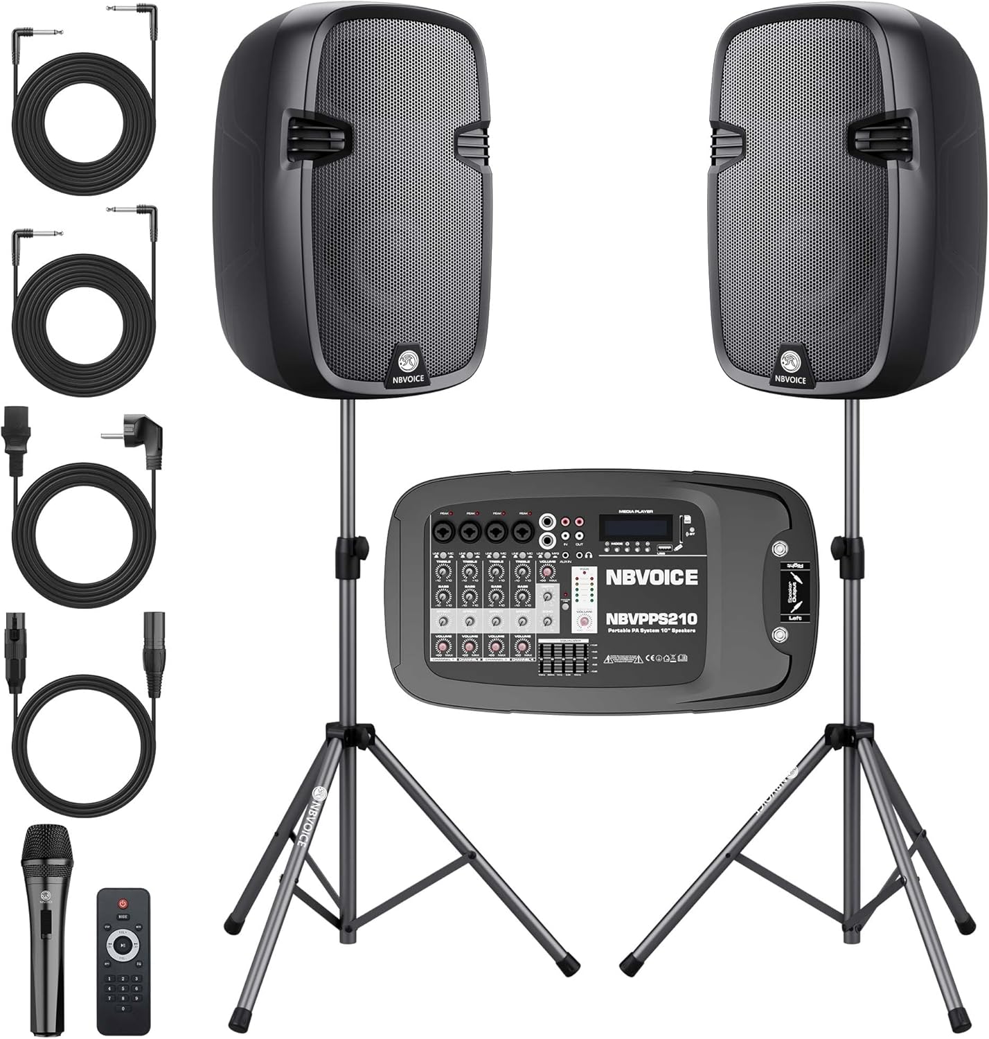 10" 600W Professional PA System with Mixer DJ Bundle, Portabel Speakers 2-Way Wireless Bluetooth Sound System with USB SD XLR 1/4" RCA inputs-Home/OutdoorParty