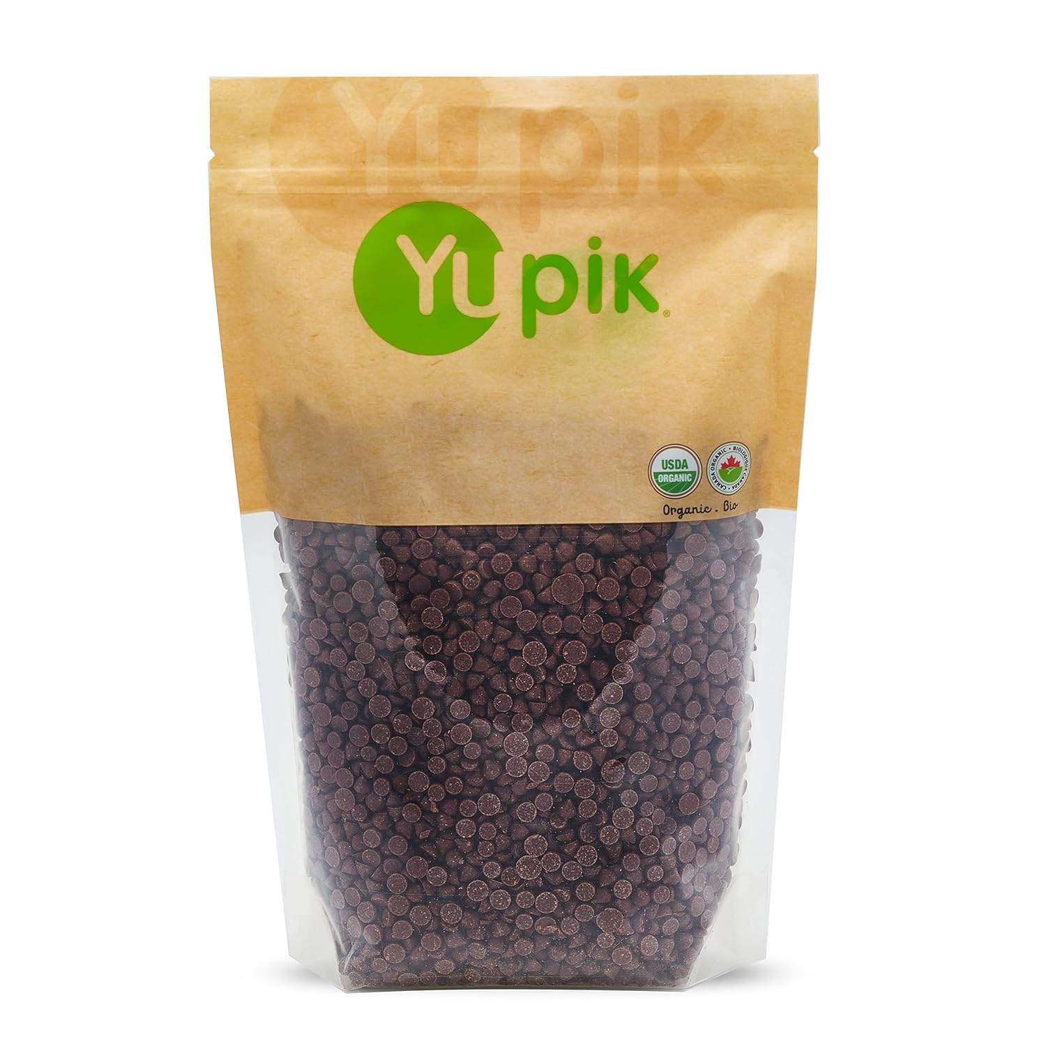 Yupik Organic Dark Chocolate Chips, 70% Cacao, 2.2 lb (35.2 oz), Pack of 6, No Sugar Added, Gluten-Free, GMO-Free, Kosher, Vegan, Dairy-Free, Small Size, Rich Dark Chocolate, Melts Smoothly