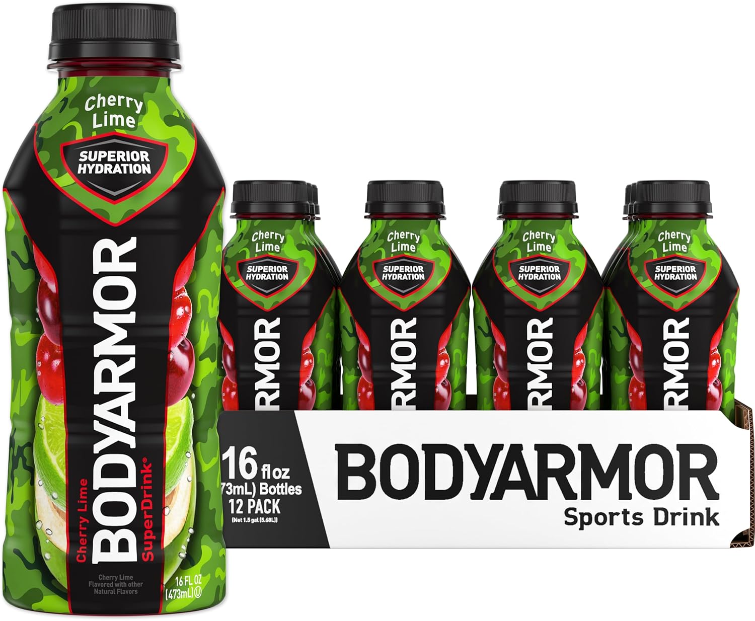 BODYARMOR Sports Drink Sports Beverage, Cherry Lime, Coconut Water Hydration, Natural Flavors With Vitamins, Potassium-Packed Electrolytes, Perfect For Athletes, 16 Fl Oz (Pack of 12)