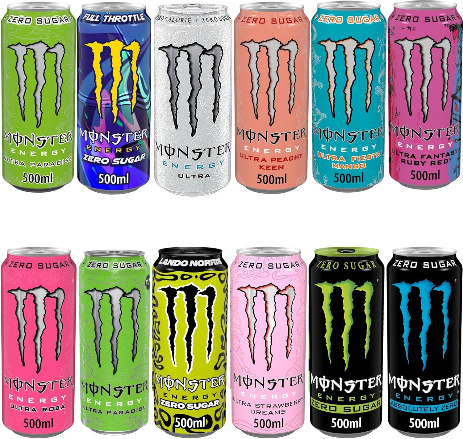 Monster Energy Zero Sugar Energy Drink - Mixed Flavours Variety Pack of 12 x 500ml Cans | Sugar Free - High Caffeine Performance Drink