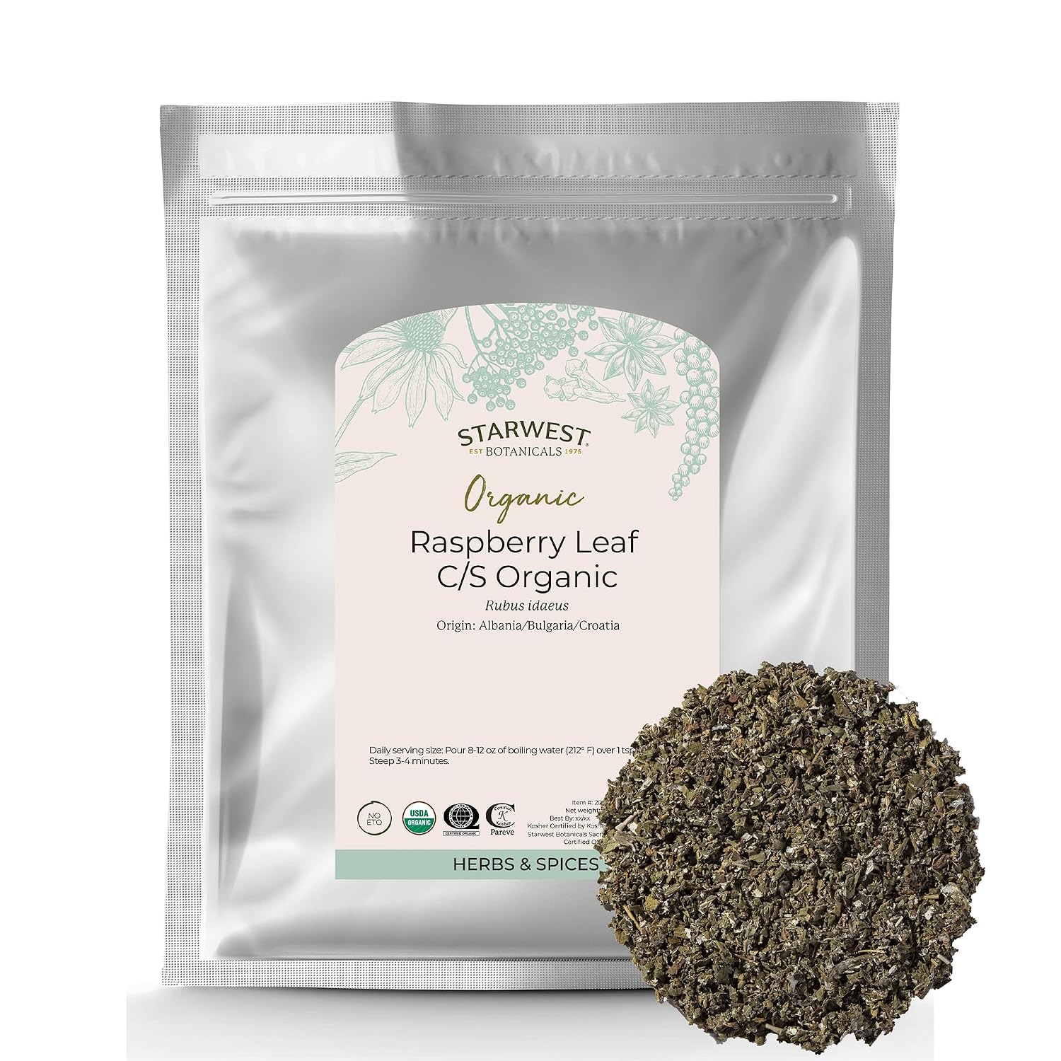 Starwest Botanicals Organic Raspberry Leaf, Cut & Sifted - Bulk 1 lb Bag