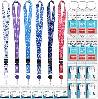 6 Pack Cruise Lanyards with Ship Card Holders, Retractable Cruise Card Holder Badge Reels with Waterproof Luggage Tags ID Holders for Cruise Essentials Accessories Key Cards