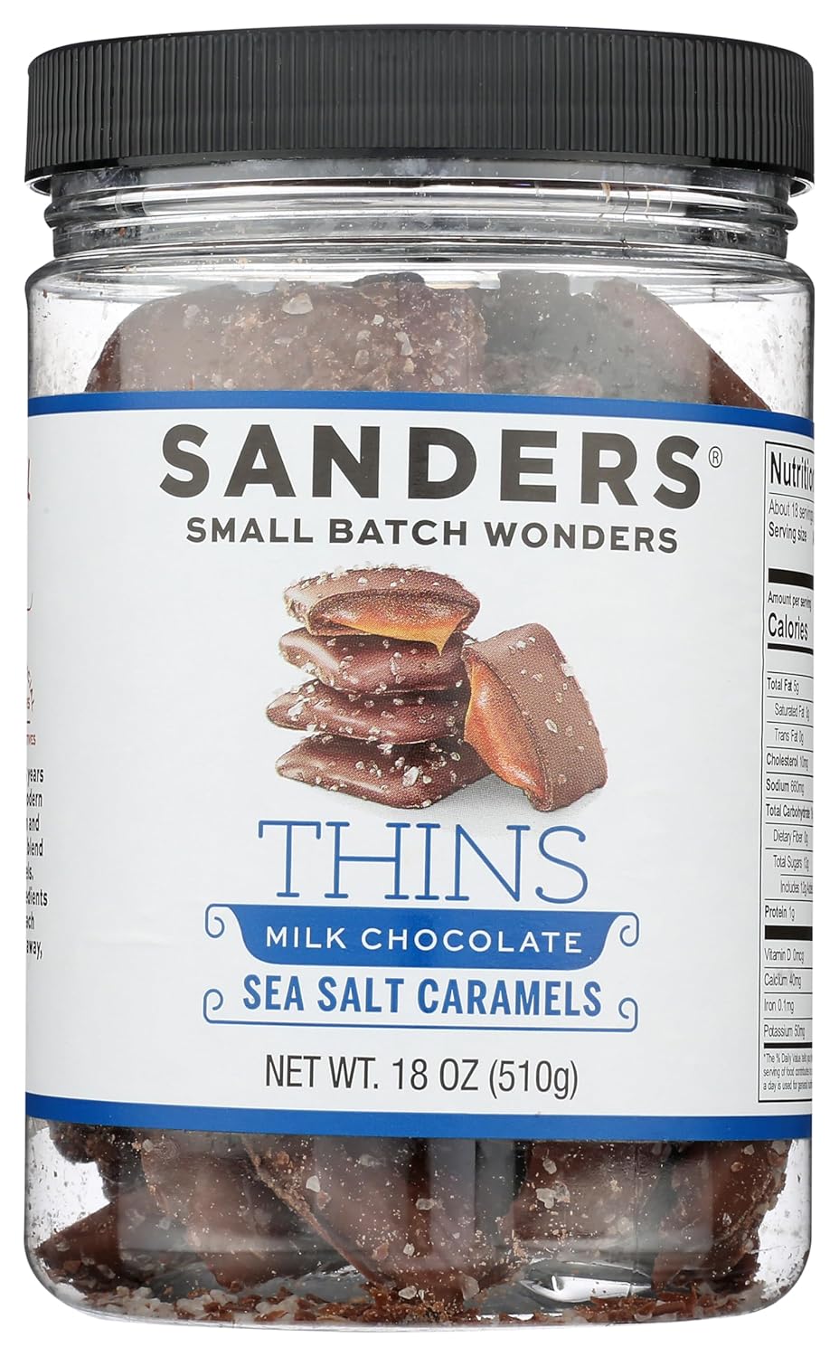 Sanders Milk Chocolate Sea Salt Caramel Thins - 18 oz. Tub