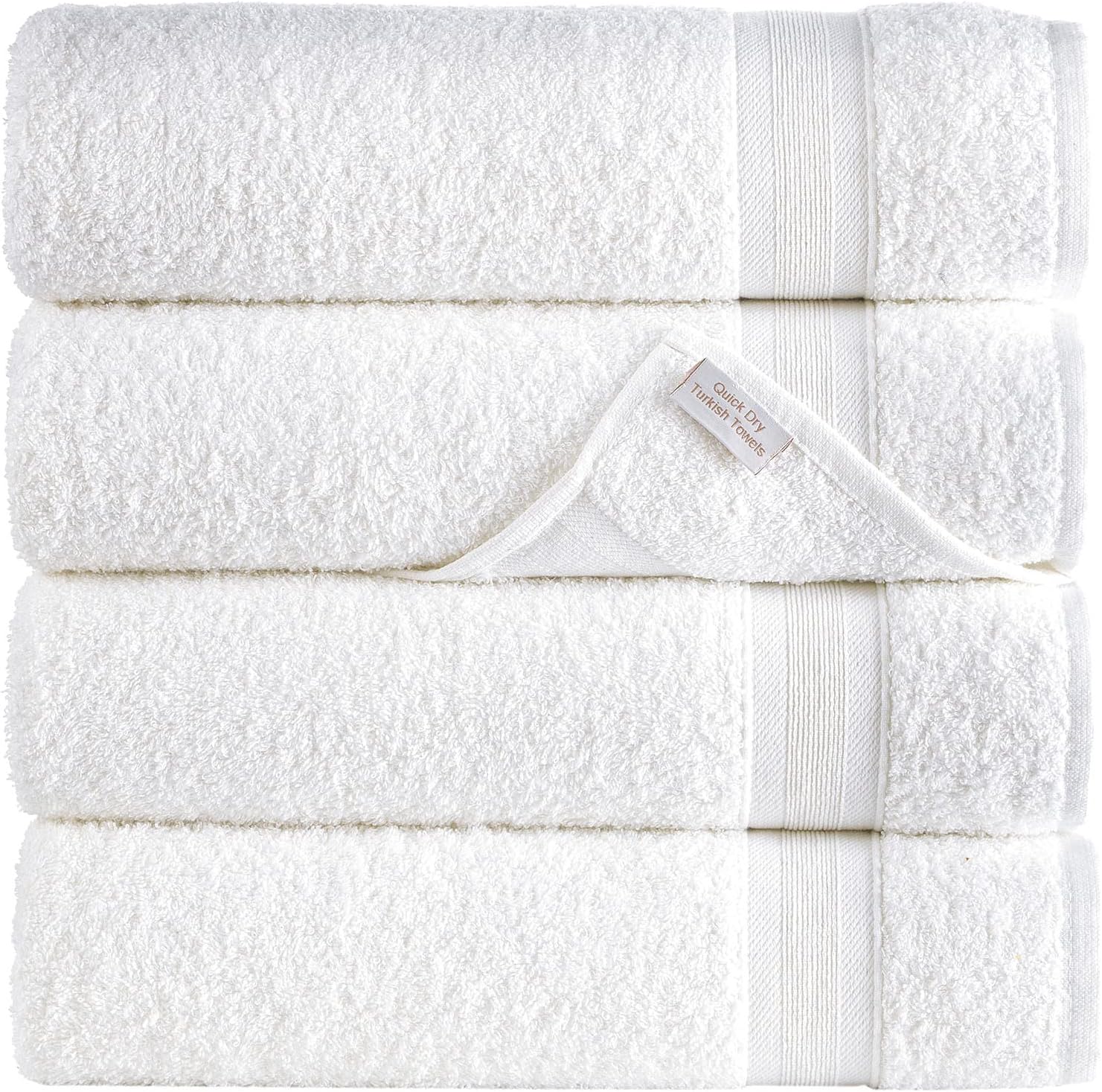 Quick-Dry, Soft & High Absorbent Bath Towels 27"x54" Cotton Turkish Bath Towel Set of 4 | Daily Use 100% Cotton Towels for Bathroom, Gym & More | Bathroom Towels Set (4 Pcs, White)