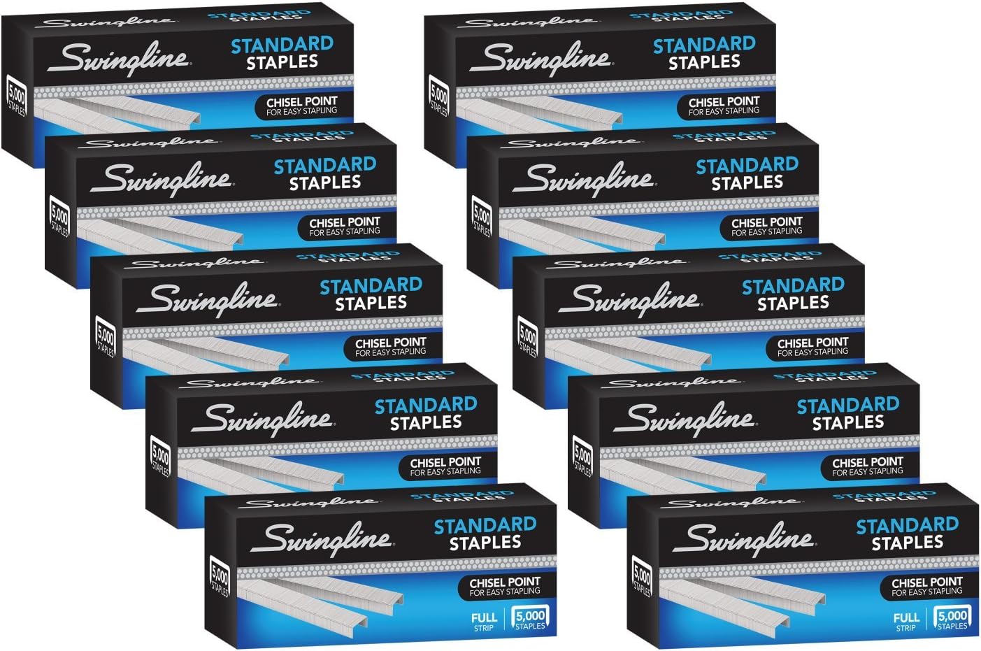 Swingline Staples, Standard, 1/4" Length, 210/Strip, 5000/Box, 10 Pack (35111) Packaging May Vary
