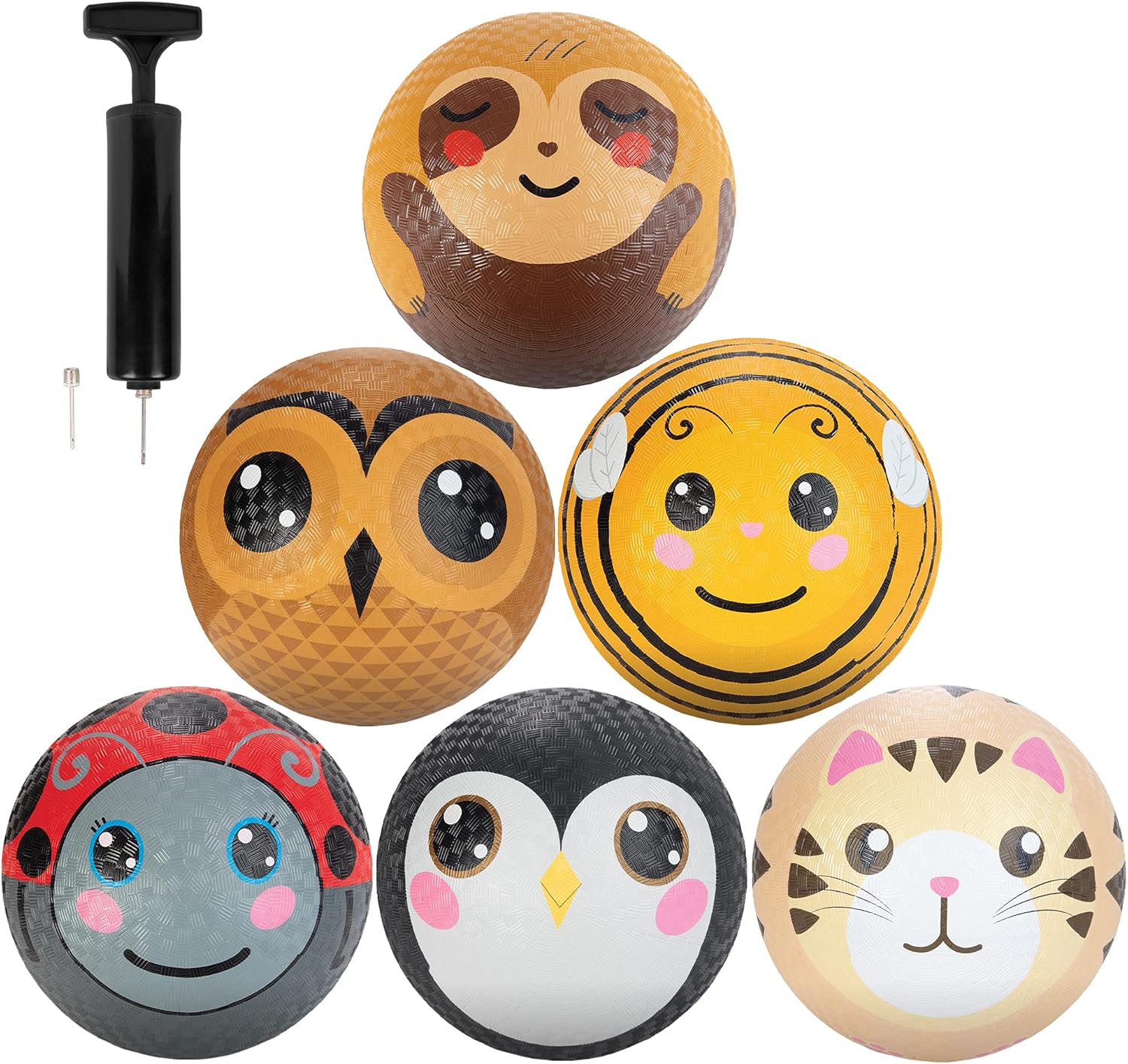 Gaga Ball 8.5 Inch Playground Balls with Air Pump (6pk, Animals)- Durable Rubber Balls Official Size for Dodgeball & Handball - Great for Outside Play, 4 Square & Game to Play at Kids Birthday Parties