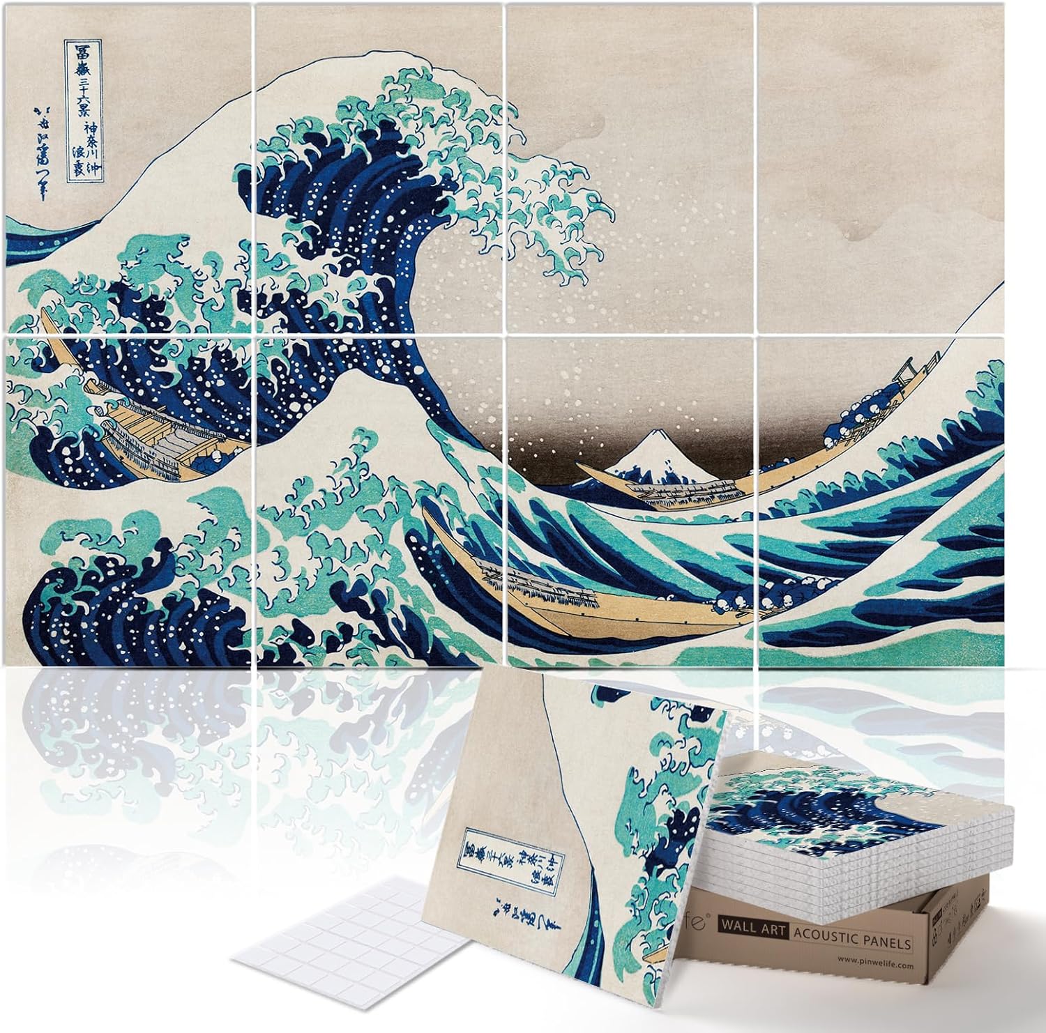 PINWELIFE® Wall Art Acoustic Panels, Sound Proof Absorbing Panels for Home/Office, Decorative Absorbing Dampening, Noise and Echo Cancelling, 120x80cm (The Great Wave off by Katsushika Hokusai)