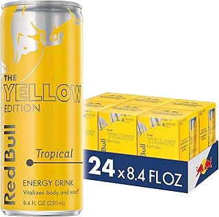 Red Bull Yellow Edition Energy Drink, Tropical, with 80mg Caffeine plus Taurine & B Vitamins, 8.4 Fl Oz, 6 Packs of 4 Cans (Pack of 24)