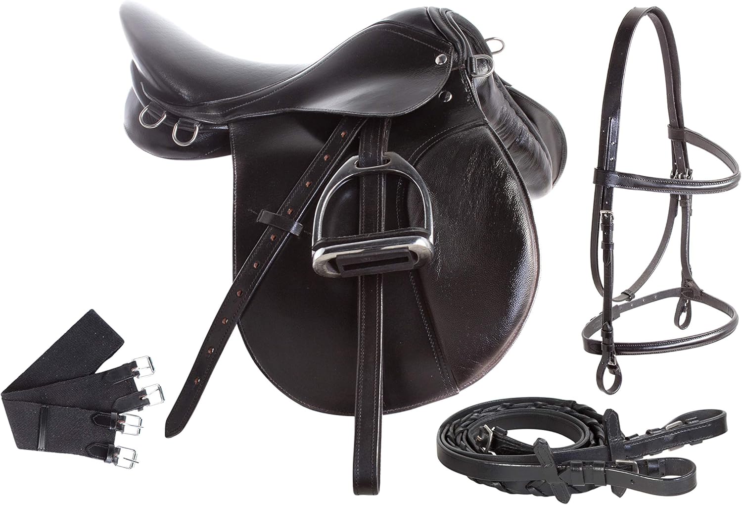 All Purpose Black Leather English Riding Horse Saddle Starter Kit