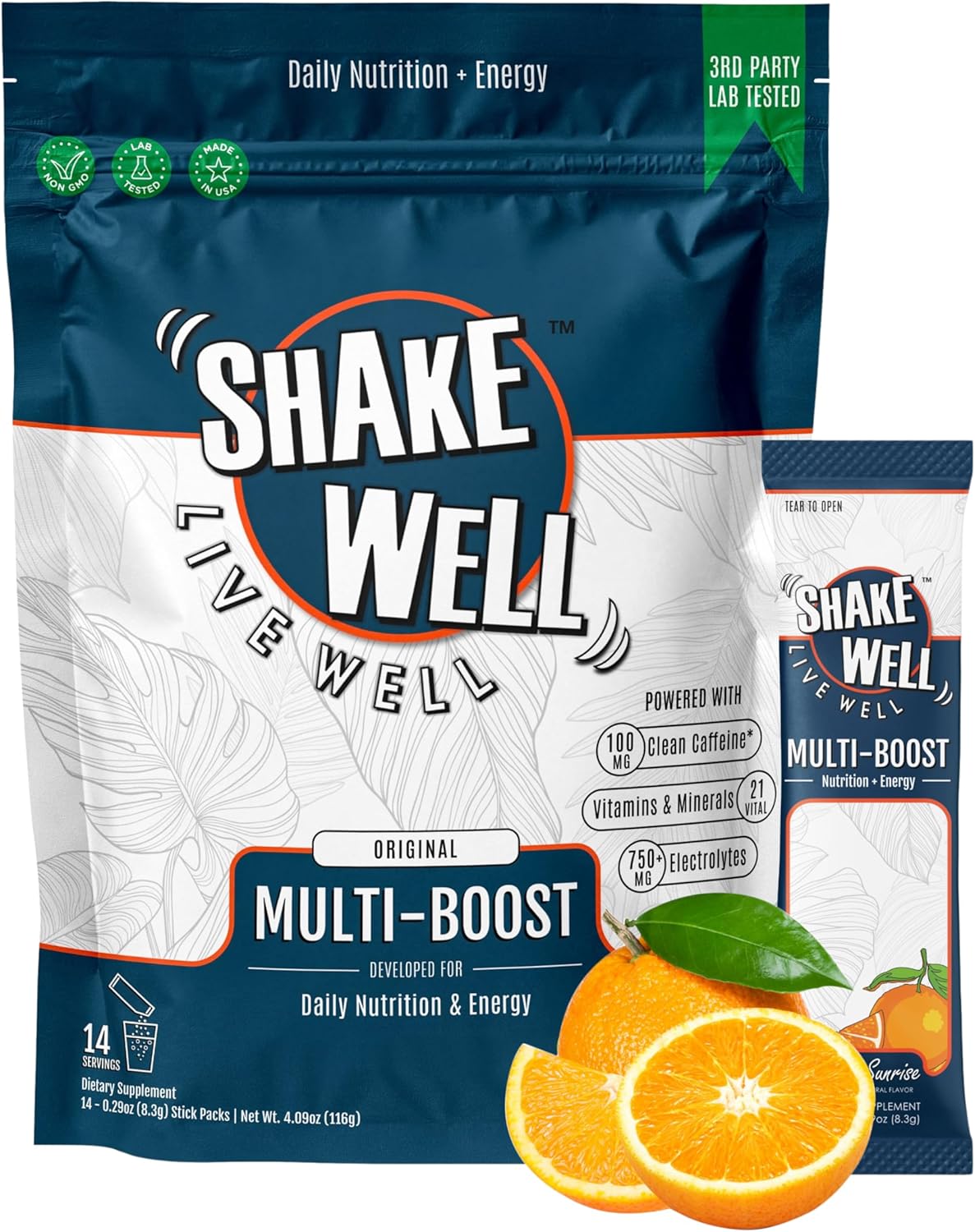 Clean Energy Drink Mix + Cortisol Protection | All-Day Focus with Natural Caffeine, B12, D3+K2, Antioxidants, Electrolytes & Amino Acids (Citrus Sunrise, 14 Count)