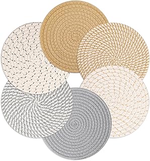 Billbotk 8" Trivets for Hot Dishes, Hot pots and Pans, 6 Heat Resistant Hot Pads, Pot Holders for Kitchen, Hot Plate Mats for Table, Kitchen Decor for Counter, Home Essentials, Farmhouse(Boho)