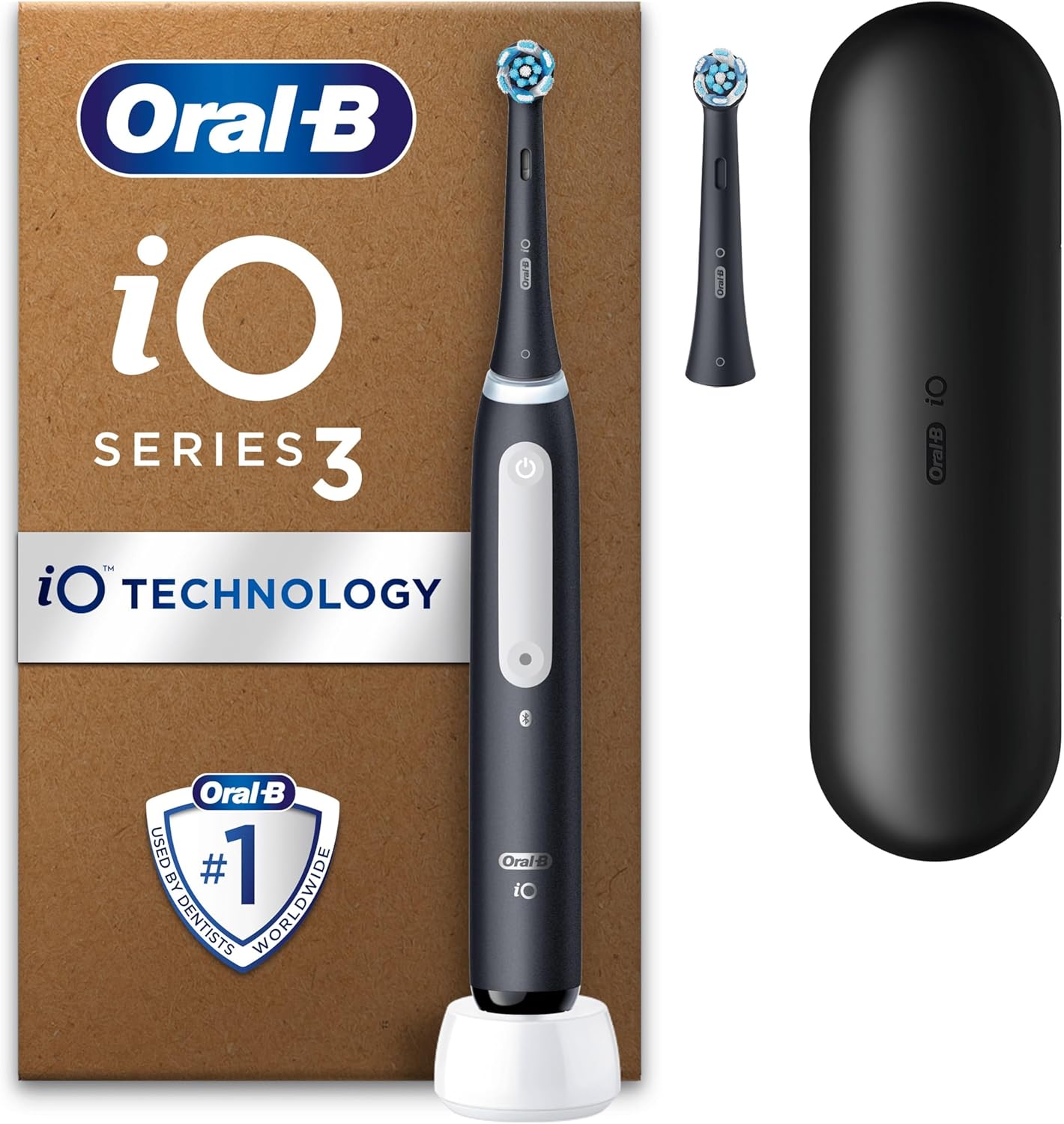Oral-B iO3 Electric Toothbrush, 2 Toothbrush Heads, Pressure Sensor, Toothbrush for Adults with Travel Case, Gift Ideas for Him/Her, Matt Black