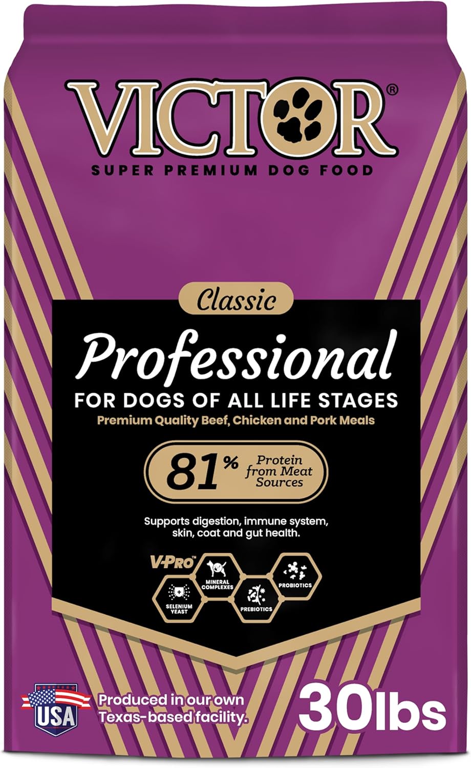 VICTOR Super Premium Dog Food – Professional Dry Dog Food – Super Premium Kibble with 26% Protein – Gluten-Free with Beef, Chicken & Pork Meals – for High Energy and Active Dogs & Puppies, 30lbs