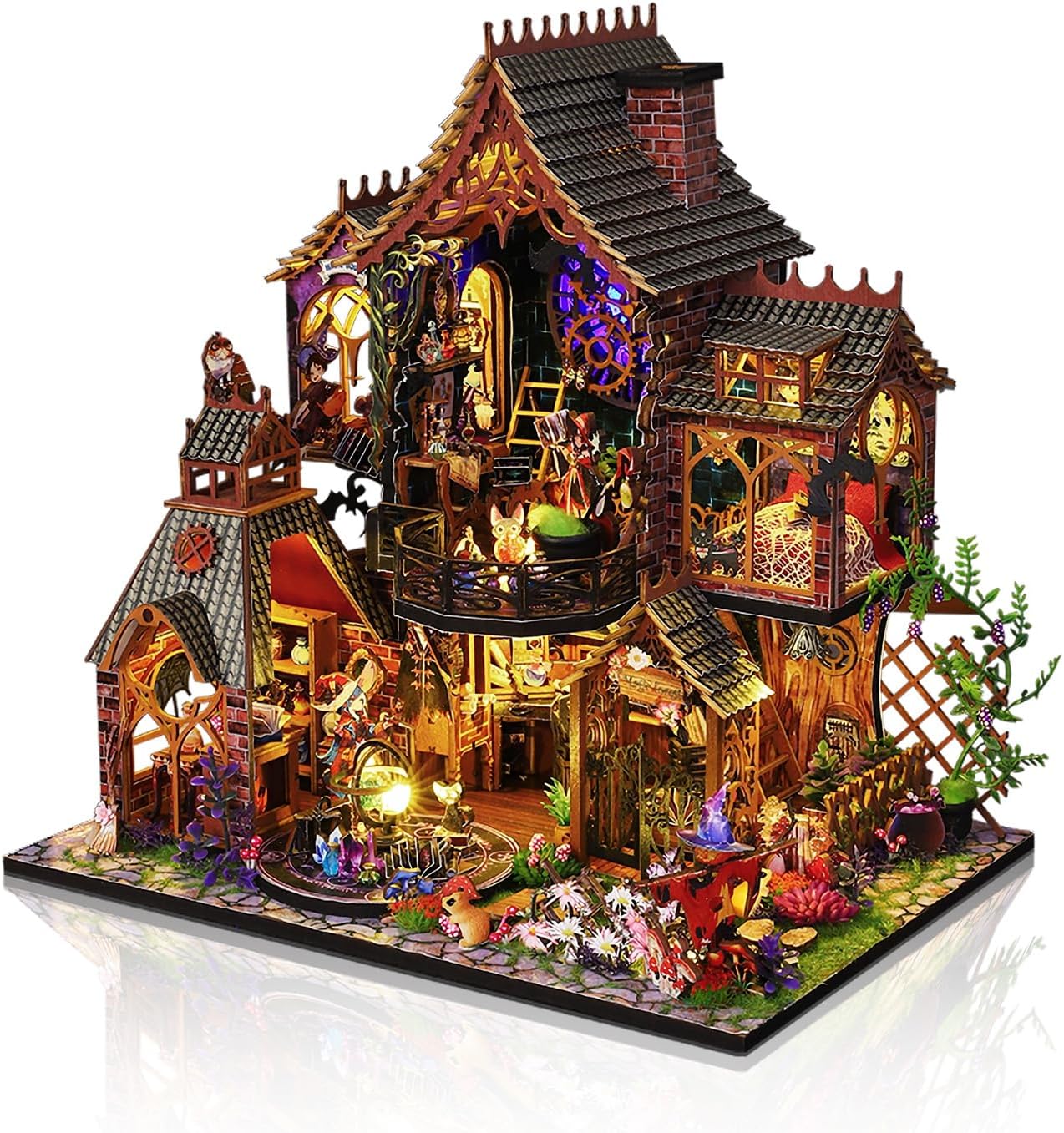 Cuteefun DIY Miniature House Kits, Wooden Dollhouse with LED, Tiny House Kit for Adults to Building, Unique Gift for Birthday Christmas' Day(Magic Forest)