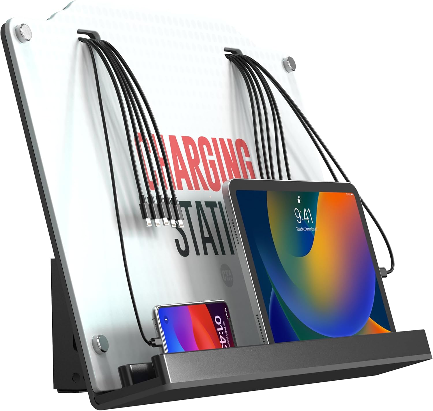 CTA Digital VESA Charging Station Security Charging Wall Mount Station for ADD-CHK Stand Series and Compatible with 12 Devices - Black & White (ADD-VCHARGE12), Medium