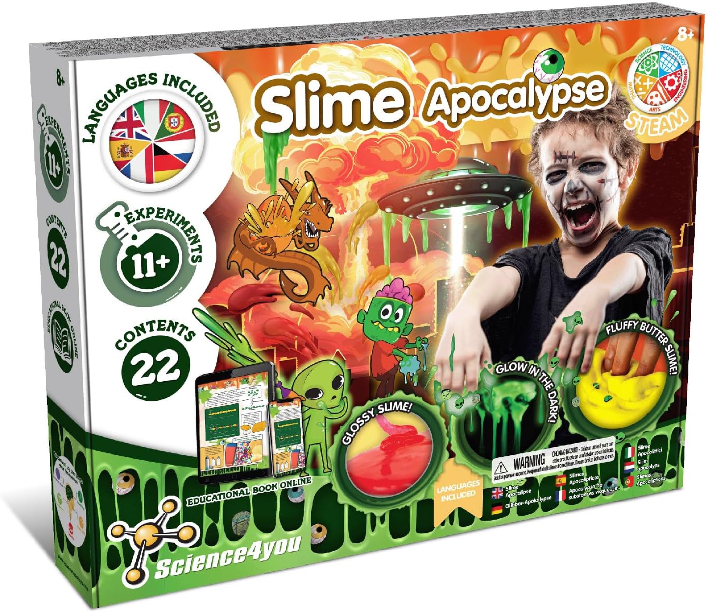 Science4you Apocalypse Slime Set for Kids - Slime Kits for Girls and Boys + Zombie Slime Charms, Putty for Kids, Butter Slime, Fluffy Slime, Crafts, Games, Toys, Gifts for 8+ Year Olds Boys and Girls