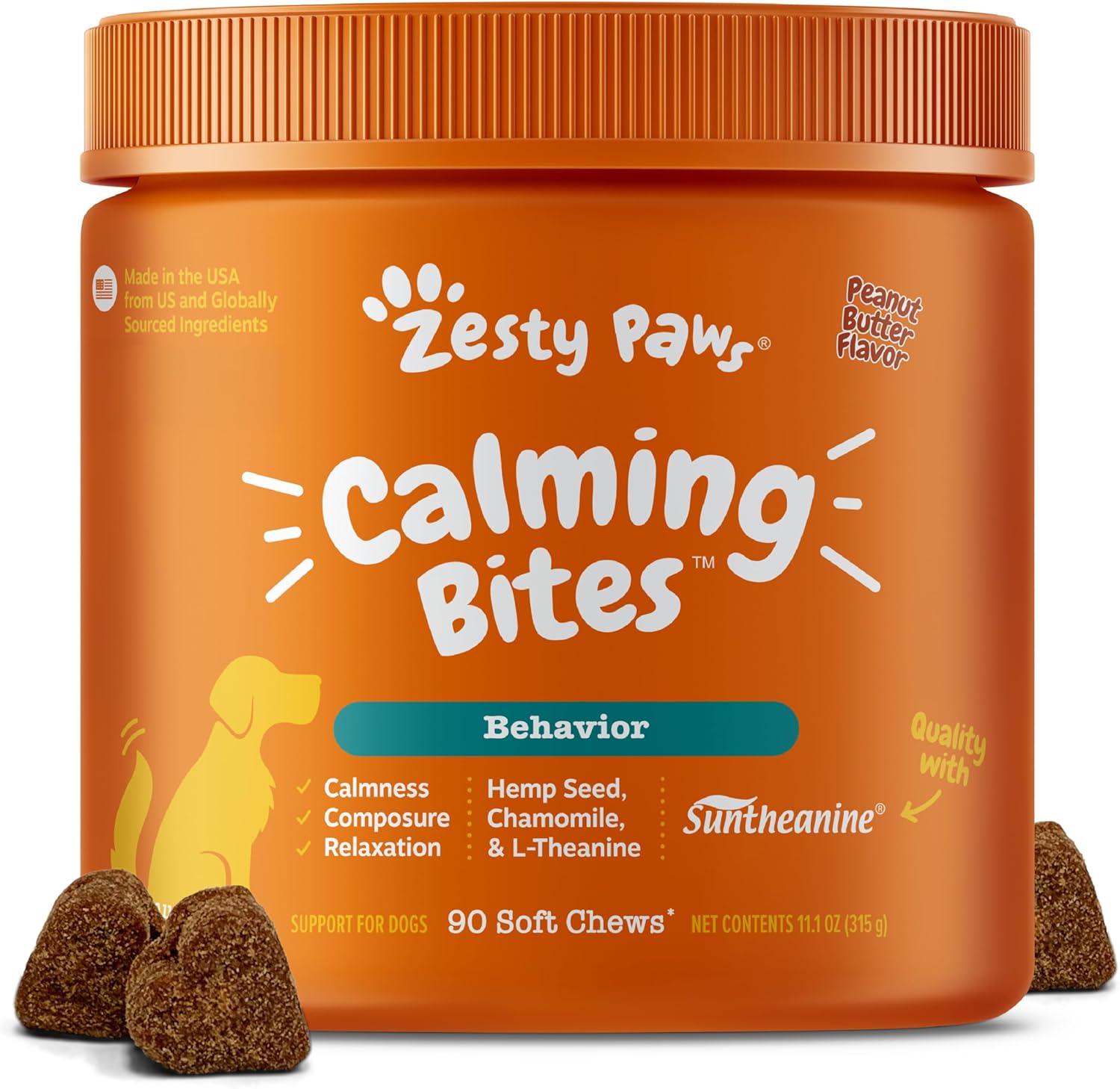 Zesty Paws Calming Chews for Dogs Composure & Relaxation for Everyday Stress & Separation Peanut Butter 90 Count