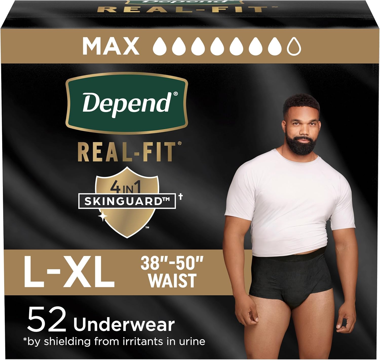 Depend Real Fit Incontinence Underwear for Men, Disposable, Maximum Absorbency, Large/Extra Large, Grey, 52 Count (2 packs of 26), Packaging May Vary