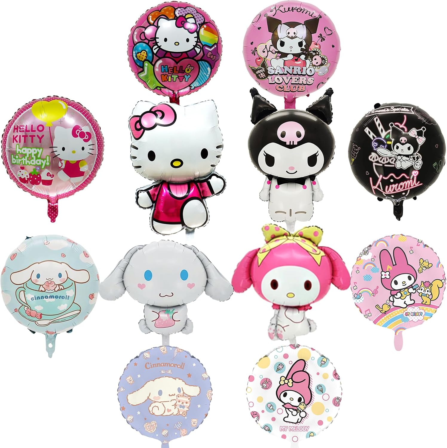 Kitty Birthday Party Supplies, 12Pcs Foil Balloons for Kawaii Party Decorations, Kitty Party Foil Balloons for Girls Kids Boys