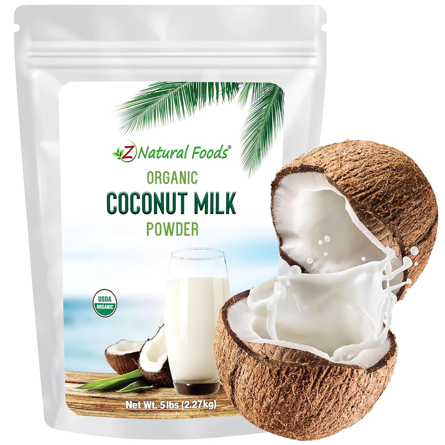 Z Natural Foods Organic Coconut Milk Powder - All-Natural Vegan Dairy-Free Alternative with MCTs - Unsweetened Coconut Creamer for Coffee & Smoothies - Gluten-Free, Non-GMO, 5 lbs
