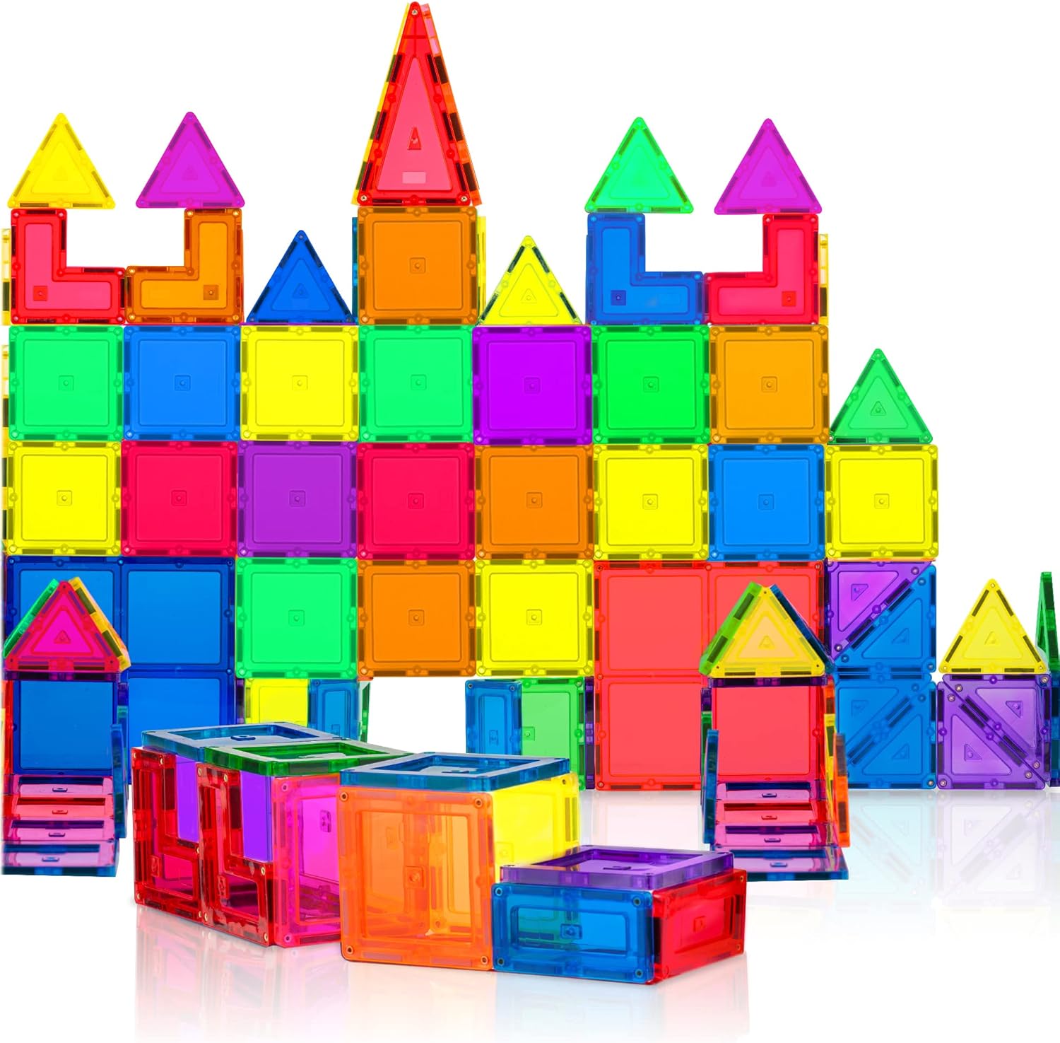 PLAYVIBE Magnetic Tiles 60 Pcs Magnetic Blocks – 3D Building Blocks Magnets for Kids – Magnet Tiles Building Toys Set, Kids Magnetic Tiles