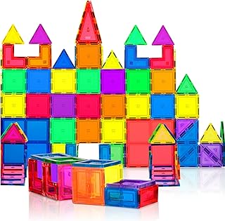 PLAYVIBE Magnetic Tiles 60 Pcs Magnetic Blocks – 3D Building Blocks Magnets for Kids – Magnet Tiles Building Toys Set, Kids Magnetic Tiles