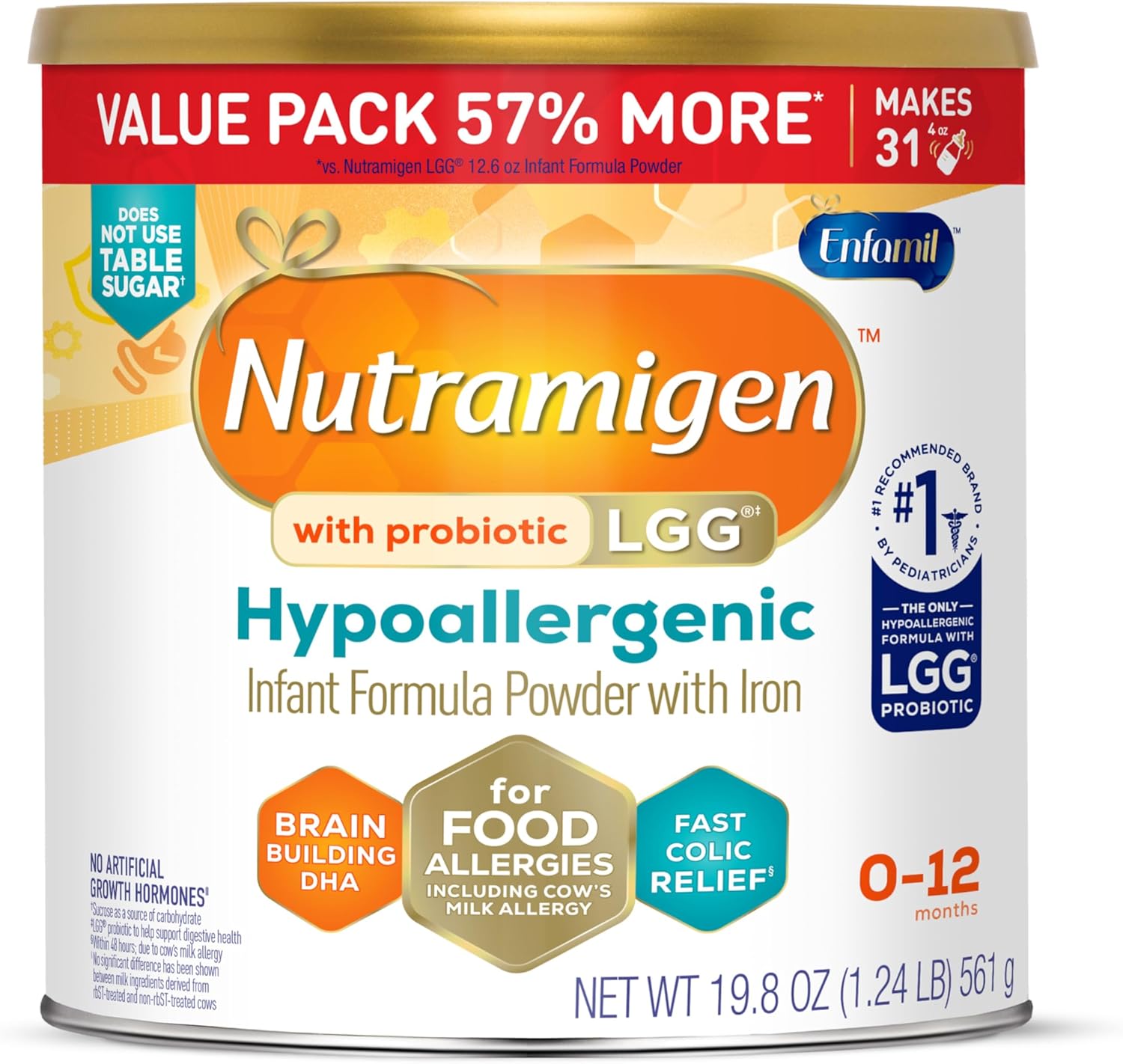 Enfamil Nutramigen Baby Formula, Hypoallergenic and Lactose Free Formula with Enflora LGG, Fast Relief from Severe Crying and Colic, Powder Can, 19.8 Oz (Pack of 1)