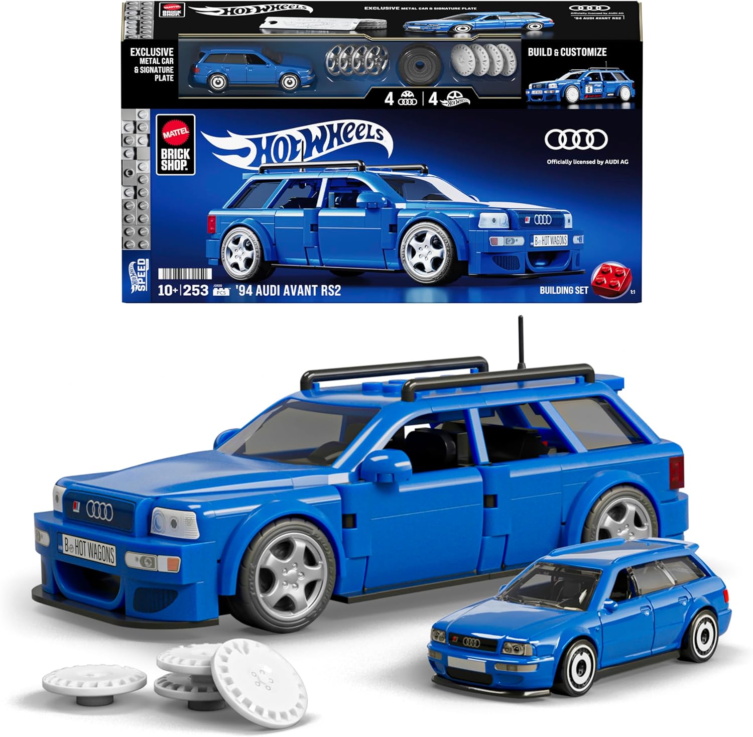 Mattel Brick Shop Hot Wheels Speed Series Building Set, ’94 Audi Avant RS2 with 253 Pieces, Realistic Details and Custom Decals, Adult Collectors and Kids Ages 10+