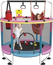 Trampoline for Kids, 60" Toddler Trampoline Indoor/Outdoor, 440lbs Kids Trampoline, Adjustable Mini Toddler Trampoline with Enclosure Net,Small Trampoline for Kids 3-8,Gifts for Boys and Girls