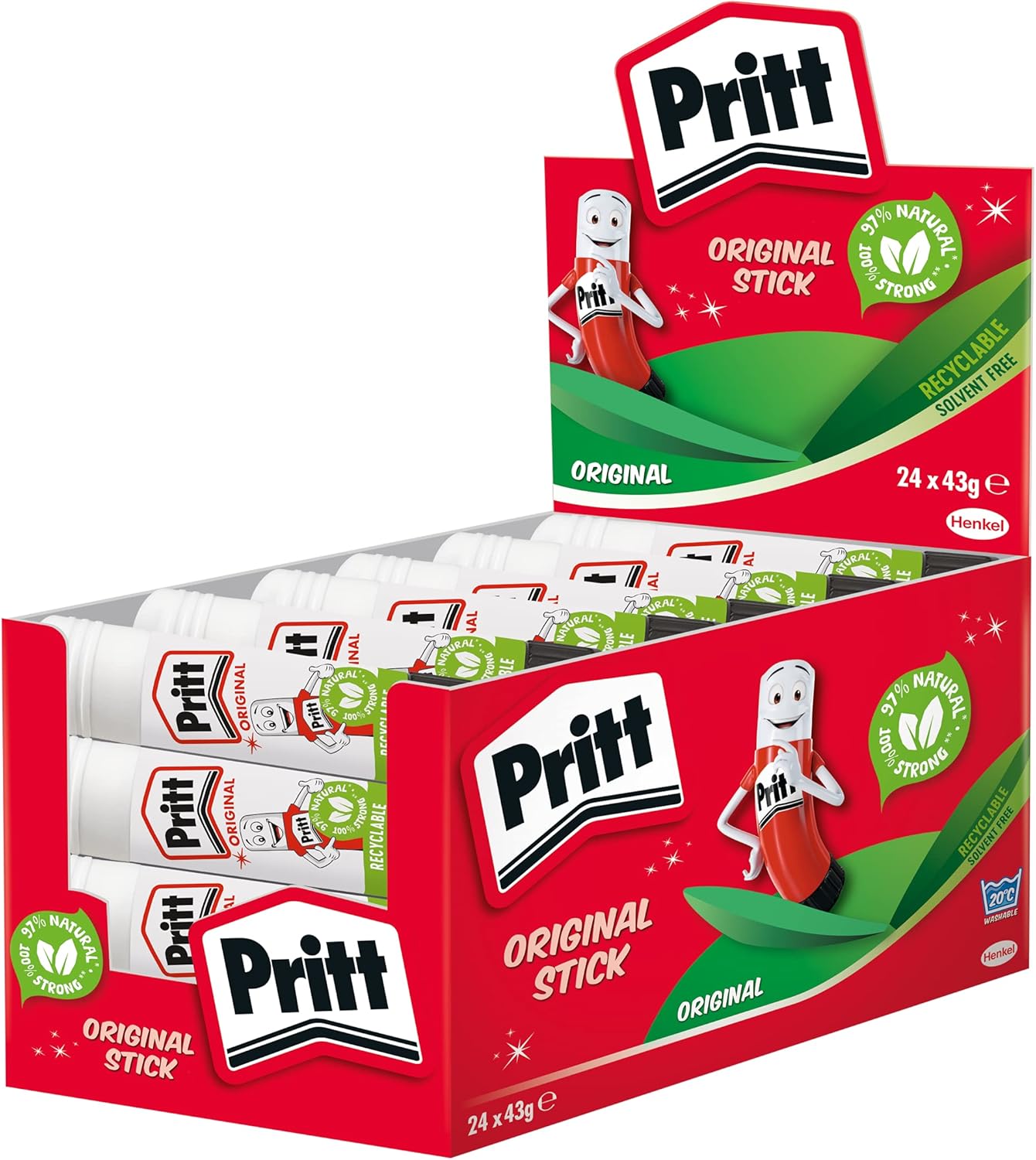 Pritt Glue Stick, Safe & Child-Friendly Craft Glue for Arts & Crafts Activities, Strong-Hold adhesive for School & Office Supplies, 24 x 43 g Pritt Stick