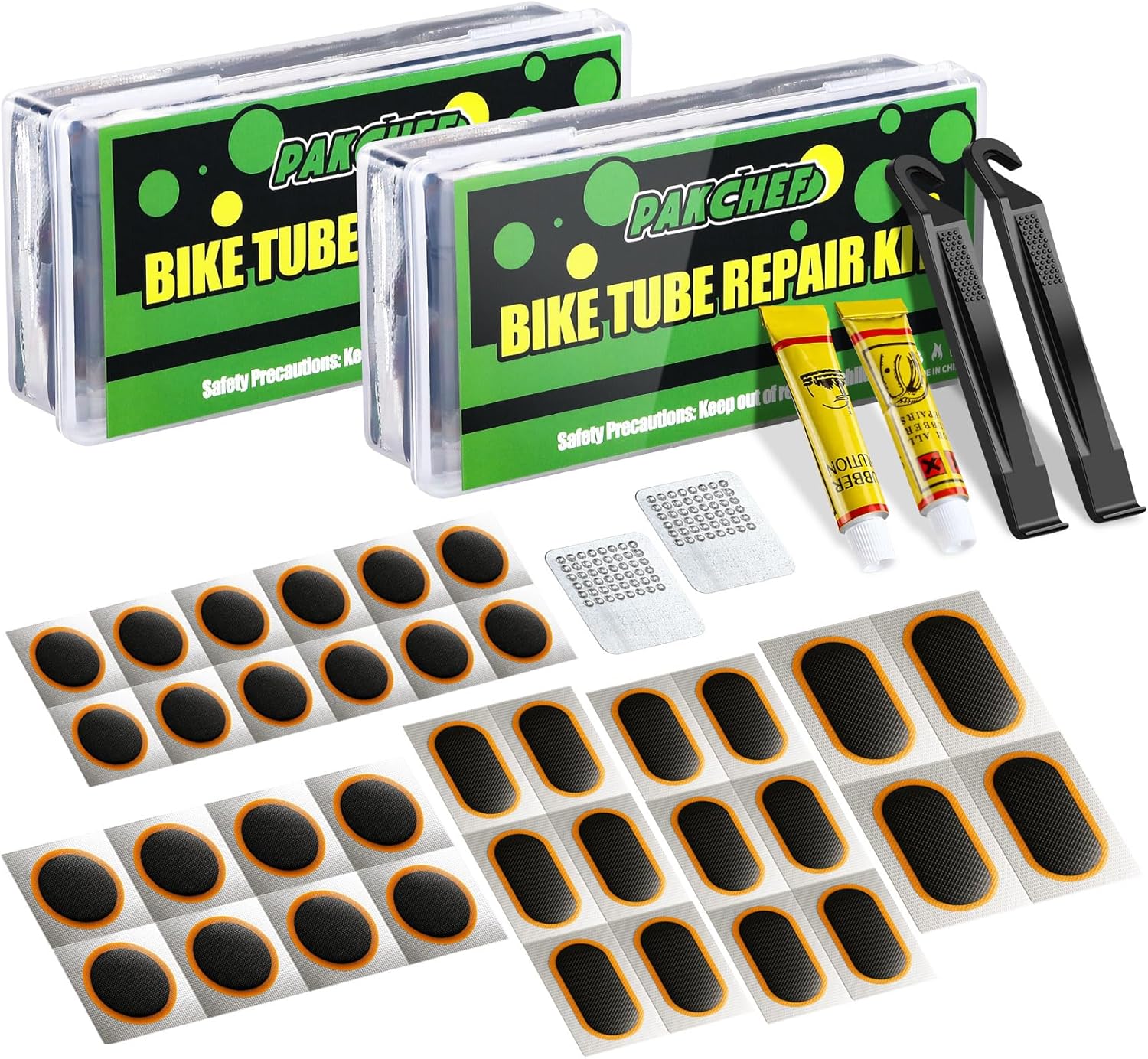 72 PCS Bike Tire Patch Kit - Bicycle Tube Patch Kit Tool Set - 4 Sizes Vulcanizing Patches for Road, Mountain Bike, Scooter, Ebike - Cycling Emergency Flat Tire Repair