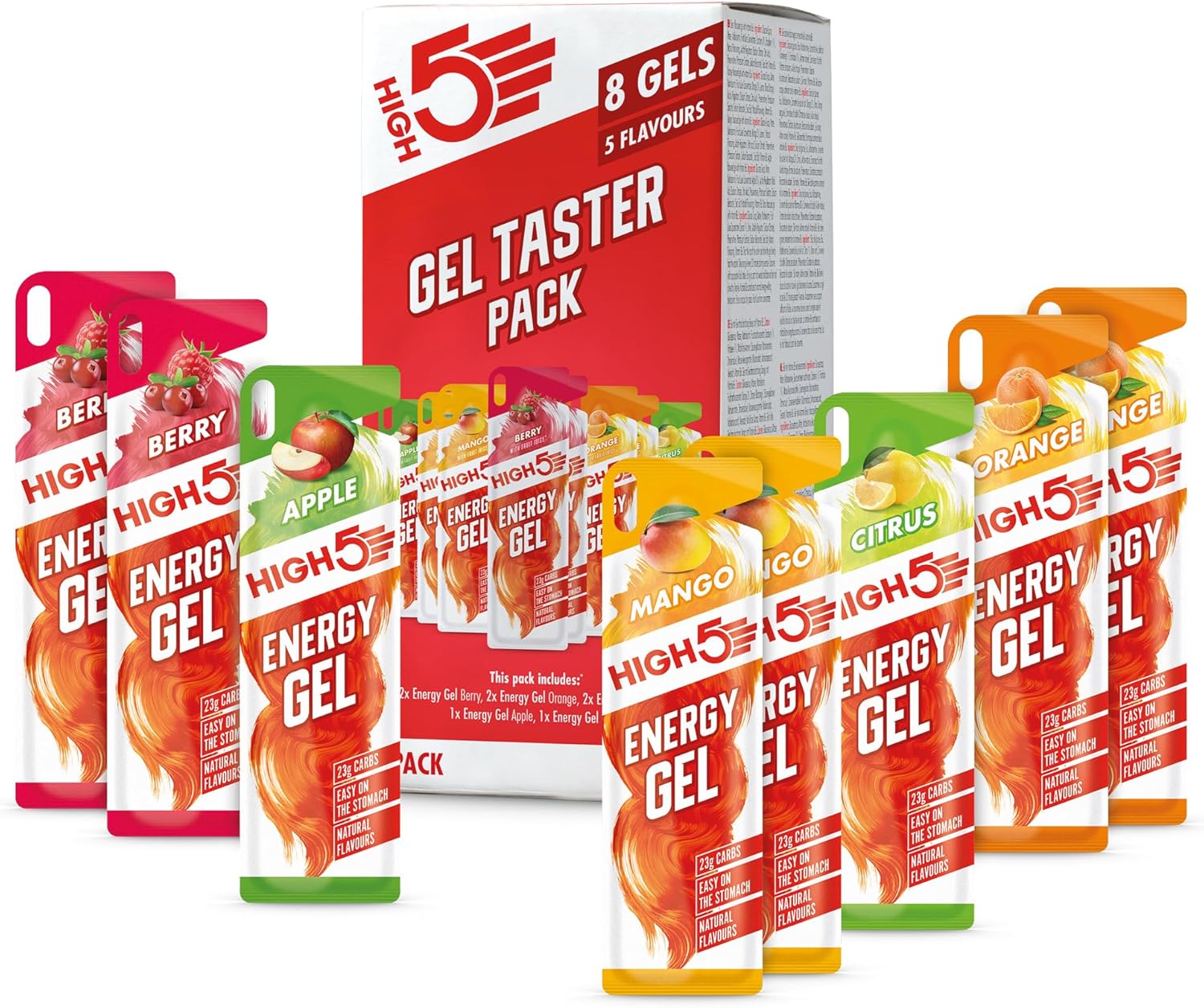 HIGH5 Energy Gel Pack - Running Gel for Quick Energy Release - Natural Fruit Juice & Caffeine-Free - On-the-Go Sports Nutrition for Runners, Cyclists & Endurance Training (Assorted Flavours, 8 x 40g)