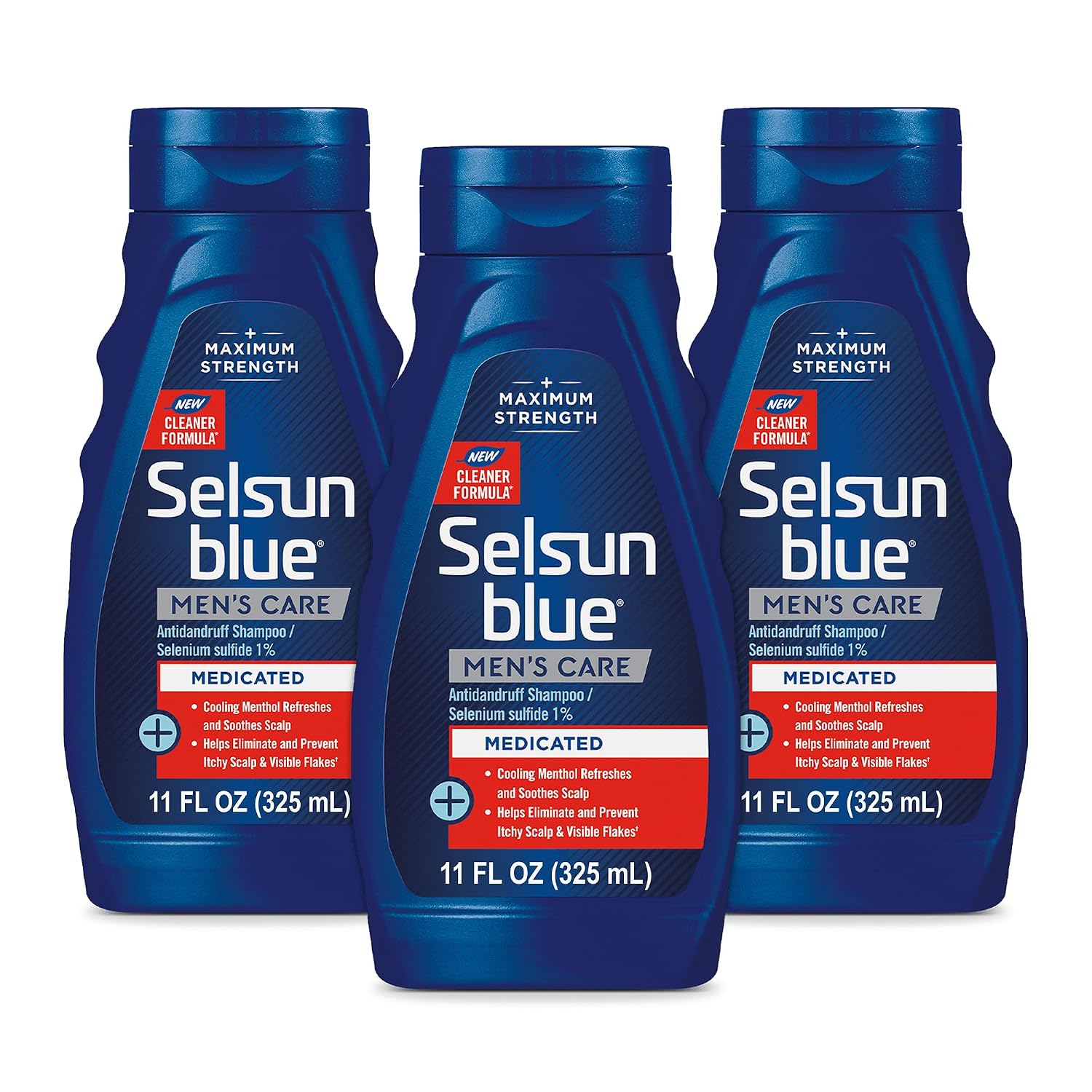 Selsun Blue Medicated Anti-dandruff Shampoo with Menthol, 11 fl. oz., Maximum Strength, Selenium Sulfide 1% (Pack of 3)