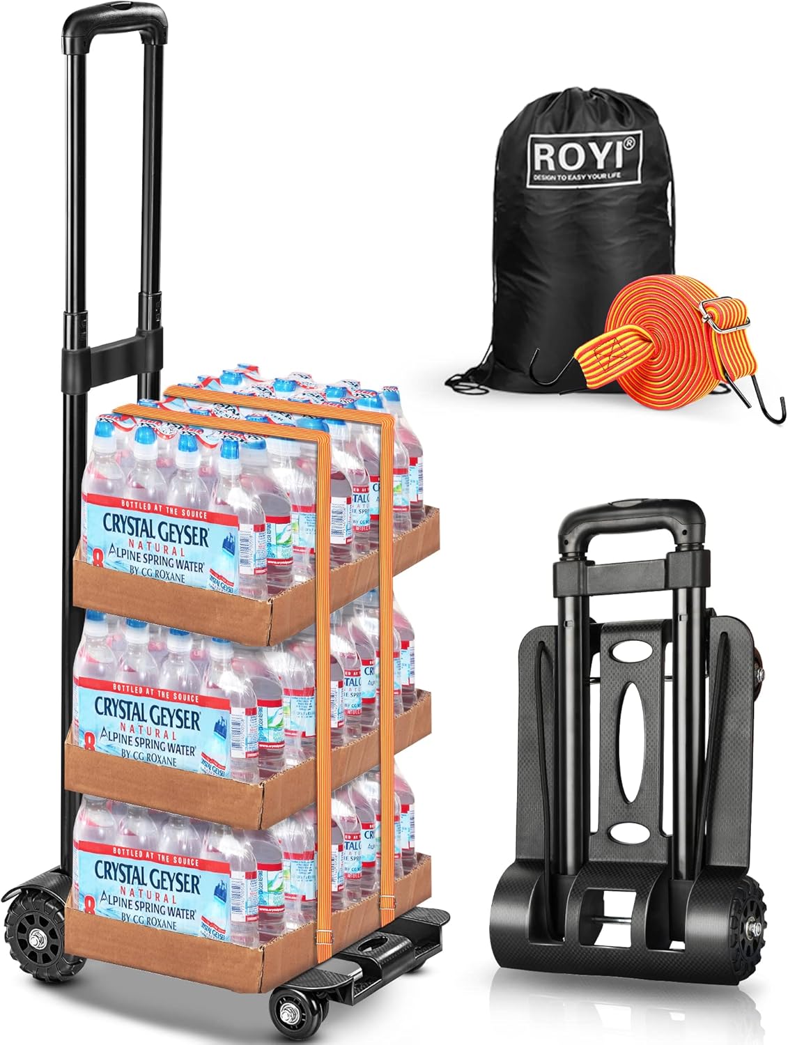 Folding Hand Truck, wilbest 50 Kg/110 lbs Heavy Duty 4-Wheel Solid Construction Utility Cart Compact and Lightweight for Luggage, Personal, Travel, Auto, Moving and Office Use - Portable Fold Up Dolly