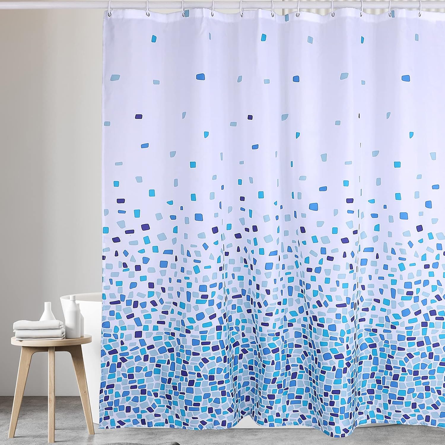 VIROSA Mosaic Blue Shower Curtain Anti Mould, Mildew Resistant | Size 180x180 cm (71 x 71 Inch) | Water Repellant Fabric | 100% Polyster (Mosaic Blue)