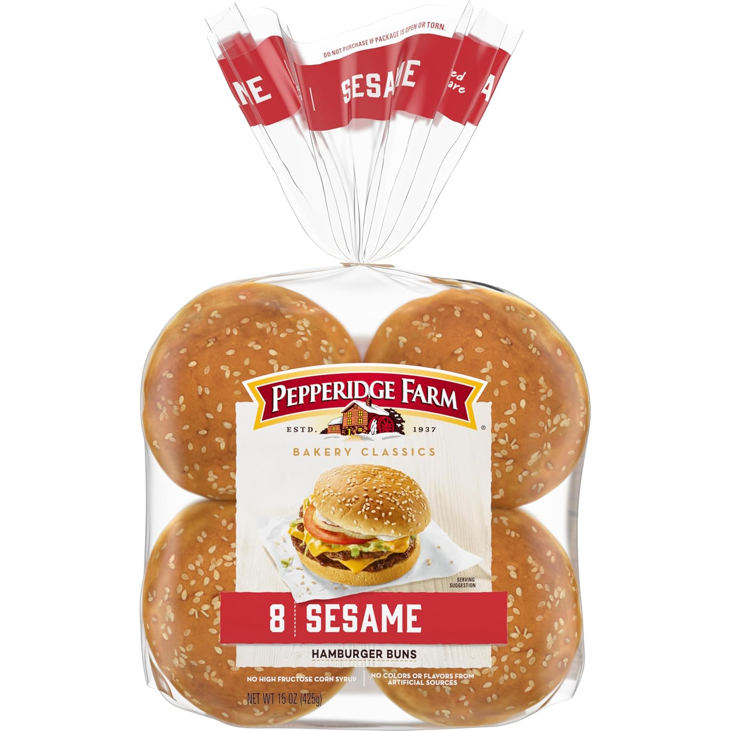 Pepperidge Farm Sesame Topped Hamburger Buns, 8-Pack Bag