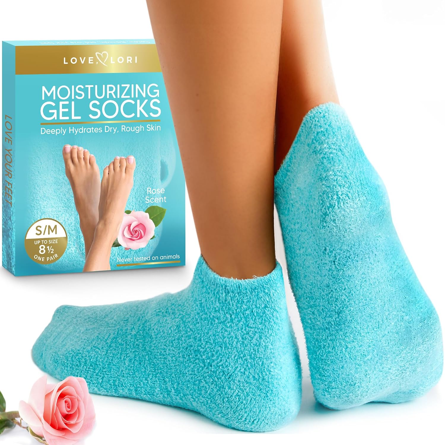 Love Lori Moisturizing Gel Socks for Women - Dry Cracked Feet, S/M