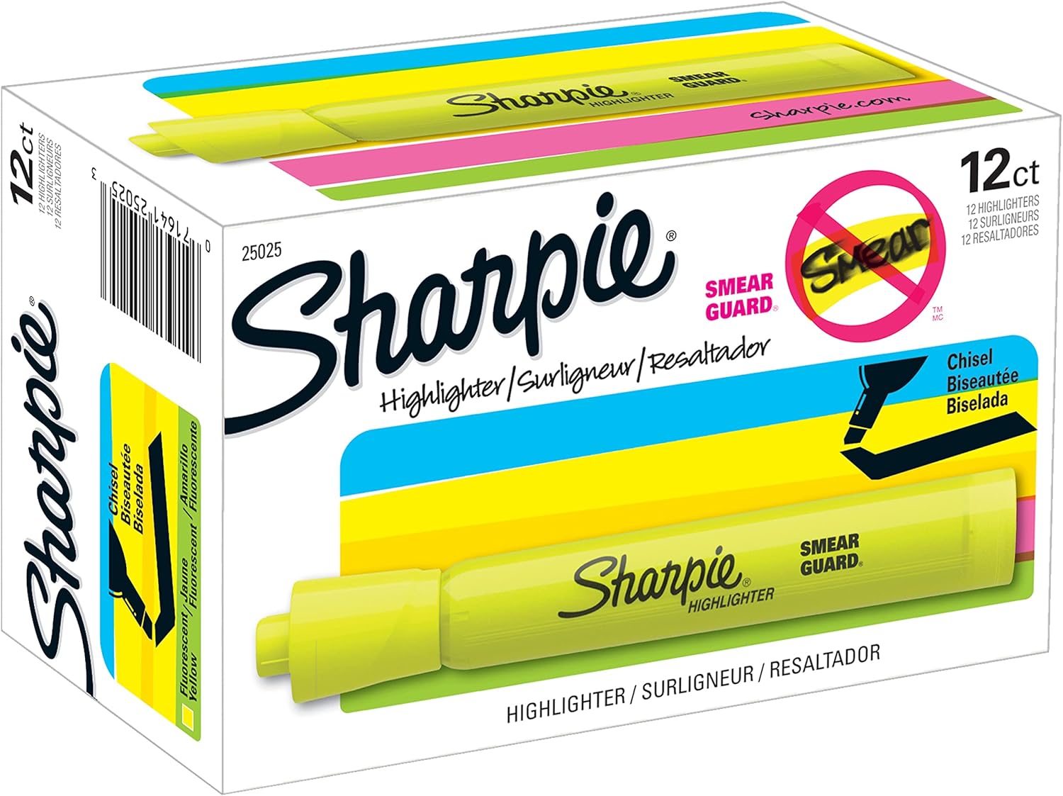 Sharpie Tank Highlighters, Chisel Tip, Fluorescent Yellow, 12 Count