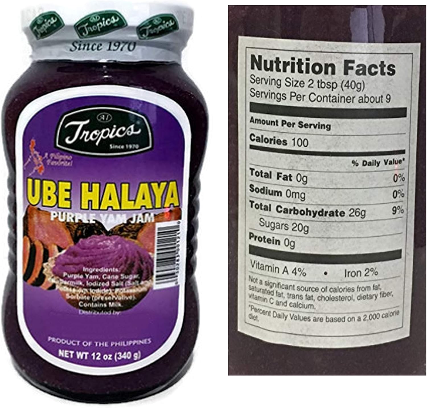 Tropics Ube Halaya Purple Yam Jam 12oz x 2 bottles in a pack