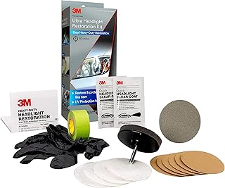 3M Ultra Headlight Restoration Kit, Contains Masking Tape, Light Sanding Discs, Wax Protectant and More, Use on Plastic Lenses Headlights, Taillights and More, Easy Heavy-Duty Restoration (39195)
