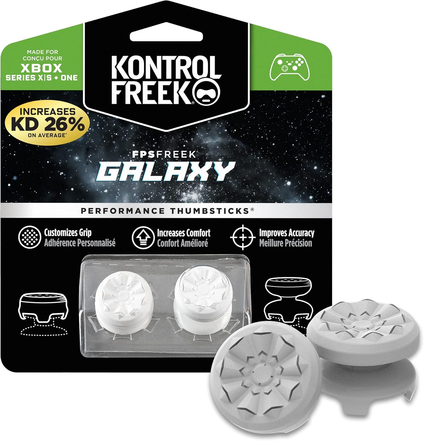 KontrolFreek FPS Freek Galaxy White for Xbox One and Xbox Series X Controller | Performance Thumbsticks | 1 High-Rise, 1 Mid-Rise | White