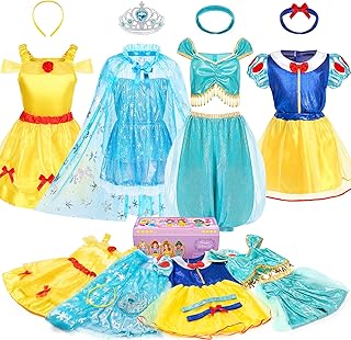 Kids Princess Dress Up Clothes for Little Girls, BIBUTY Pretend Play & Dress Up Princess Costume Set with Princess Dresses Crown Cape for Little Girls, Princess Toys Gifts for 3-6 Toddler Little Girls