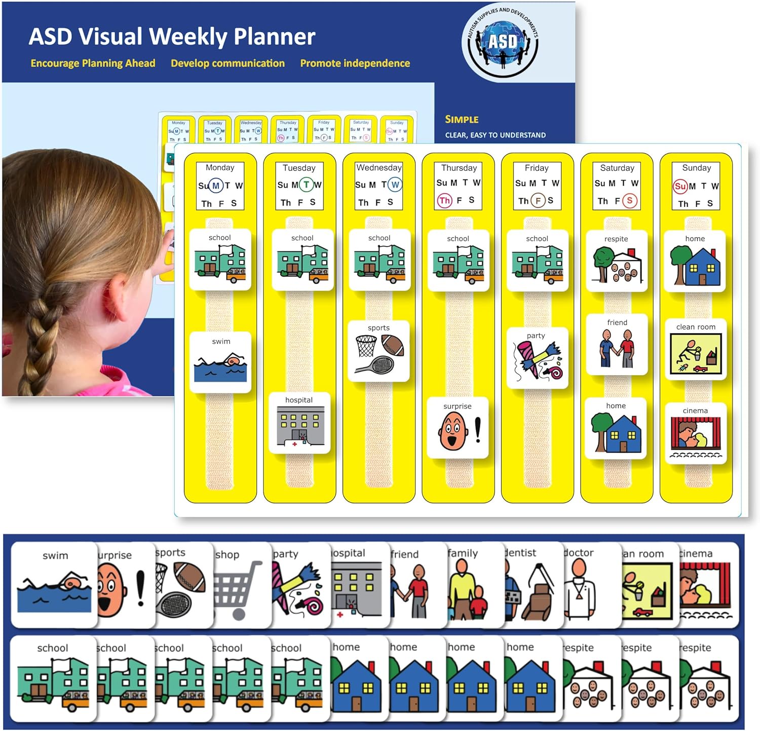ASD Kids Calendar – Weekly Wall Chart Planner – Large A3 Visual Schedule Board – Compatible with PECS Cards – 24 Activity Cards – Autism Visual Timetable for Home