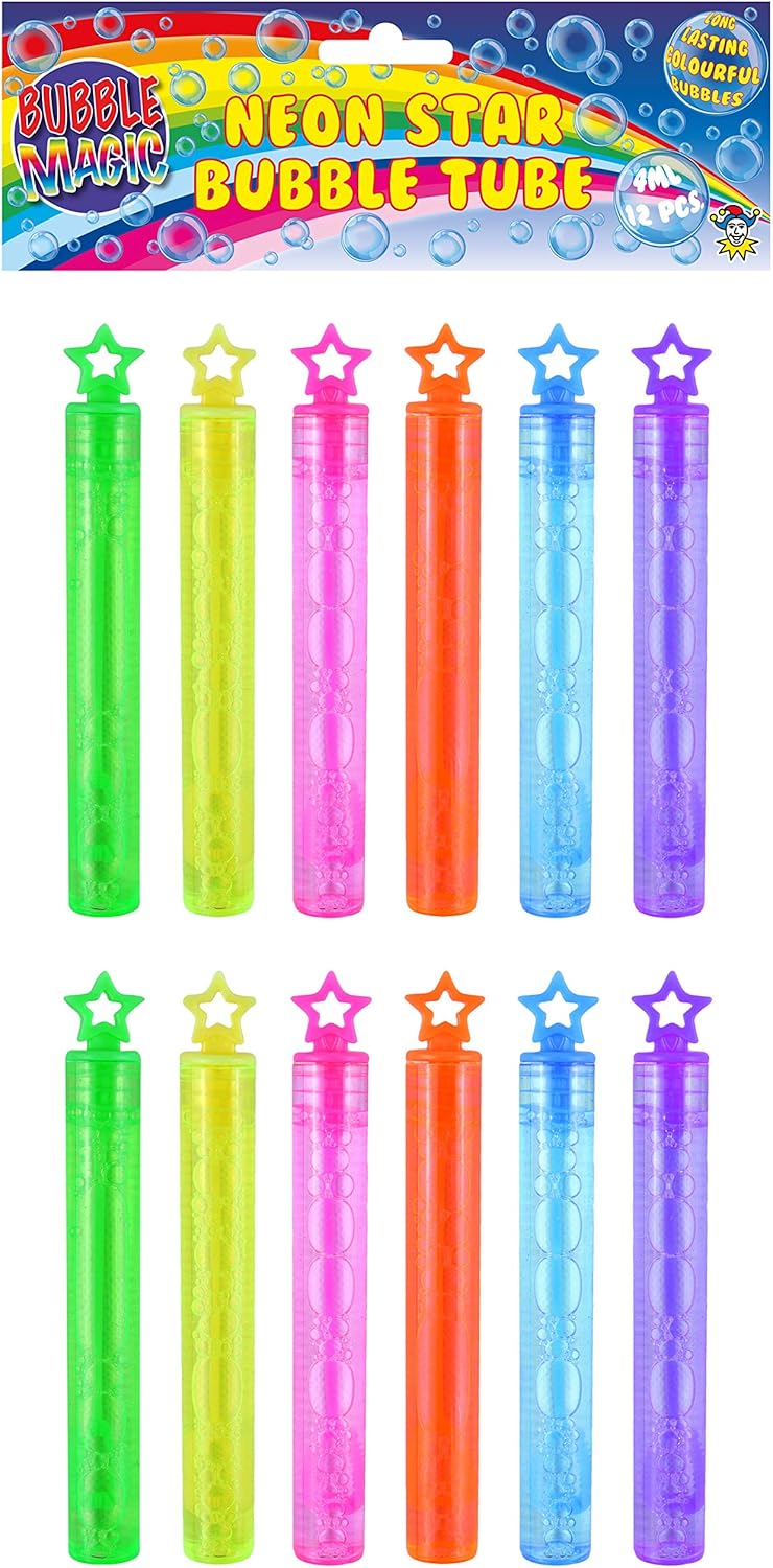 HENBRANDT Neon Bubble Tubes with Star Topper, Pack of 36 - [Toy] Kids Party Bag Fillers, Toy Neon Bubble Tube, Kids Prizes for Party Bags & Party Favours