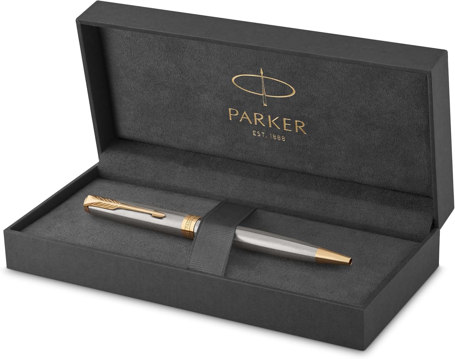 Parker Sonnet Ballpoint Pen | Stainless Steel with Gold Trim | Medium Point | Handwriting Pens & Stationery Supplies | Black Ink | Gift Box